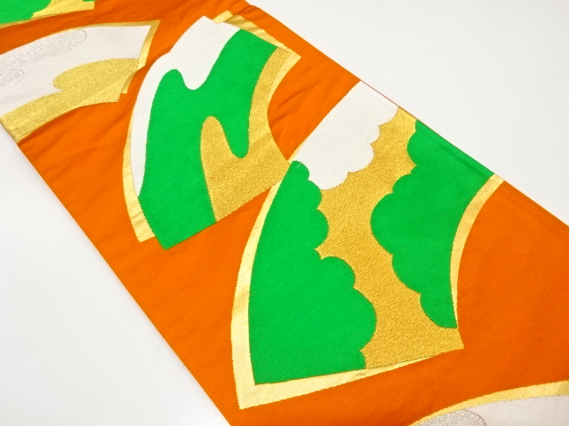 アンティーク　地紙にヱ霞・雲模様織出し袋帯（着用可）